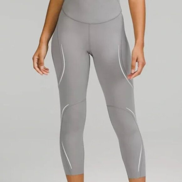 lululemon athletica Pants - Lululemon Base Pace HR Crop 23" Reflective Tights Gull Grey Size 10 LW6CDDS